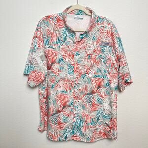 Columbia PFG Button Down Shirt Large Tropical Fishing Shirt Short Sleeve Vented
